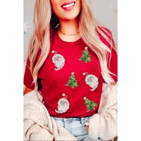 Red Santa Clause Christmas Tree Print Tee - S thumbnail