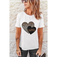White Leopard LOVE Double Heart Printed Valentines Graphic Tee - 2XL thumbnail