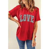 Red Checkered LOVE Letter Graphic Valentines T Shirt - L thumbnail