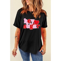 Black Chenille Heart hey sugar Patched Crewneck Valentines Tee - L thumbnail