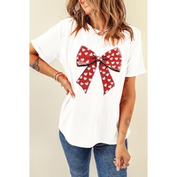 White Heart Bow Printed Crewneck Valentines T Shirt - 3XL thumbnail