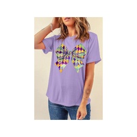 Wisteria Mardi Gras Bowknot Pattern Crew Neck T Shirt - 2XL thumbnail