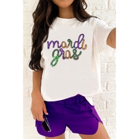 White Sequin mardi gras Graphic T Shirt - L thumbnail