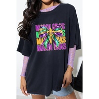 Black MARDI GRAS Fleur de Lis Bowknot Printed Crewneck Tee - 2XL thumbnail