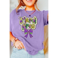 Wisteria mardi gras Bow Printed Crewneck Holiday T Shirt - 2XL thumbnail