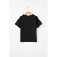 Black Striped Patch Front Casual Tee - L thumbnail