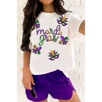 White Sequin Mardi Gras Pattern Graphic Crew Neck Tee - 2XL thumbnail