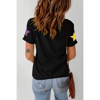 Black Colorful Sequin Stars Patched Relaxed T Shirt - S thumbnail