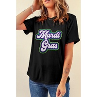 Black Mardi Gras Chenille Patched Graphic Tee - 2XL thumbnail