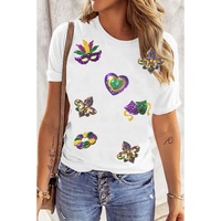 White Sequined Mardi Gras Symbolic Pattern Casual Tee - 3XL thumbnail