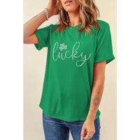 Bright Green Ceramic Rhinestone Lucky Clover Graphic Tee - 3XL thumbnail