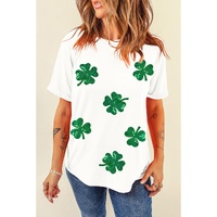 White Sequin Lucky Clover Graphic Crewneck Tee - M thumbnail