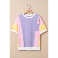 Purple Color Block Patchwork Half Sleeve Oversized T Shirt - L thumbnail