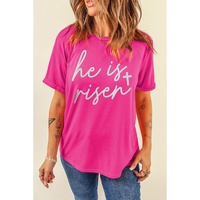 Rose Red Glitter he is risen Cross Printed Crewneck Tee - S thumbnail