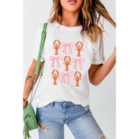 White Crawfish Bow Printed Summer T Shirt - M thumbnail