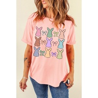 Pink Dotty Bunny Bow Printed Easter Day Fashion T Shirt - 3XL thumbnail