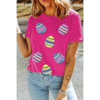 Rose Red Sequin Easter Egg Graphic Casual T Shirt - 2XL thumbnail