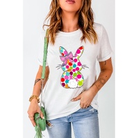 White Polka Dot Bow Rabbit Graphic Crewneck Easter Fashion Tee - M thumbnail