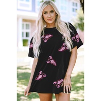 Black Sequin Crawfish Patched Crew Neck Tee - M thumbnail