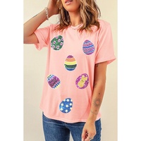 Pink Sequin Easter Eggs Graphic Crewneck T Shirt - XL thumbnail