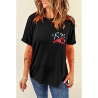Black Girlie Bow Crawfish Printed T Shirt - S thumbnail