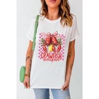 White Checkerboard Bow Crawfish Season Printed Crewneck T Shirt - 2XL thumbnail
