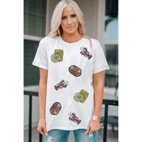 White Sequin Crawfish Potato Lemon Corn Graphic Crewneck T Shirt - M thumbnail
