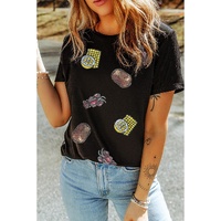 Black Sequin Crawfish Potato Lemon Corn Graphic Crewneck T Shirt - S thumbnail