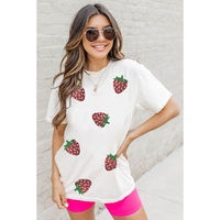 White Sequin Strawberry Patched Crew Neck T Shirt - 3XL thumbnail