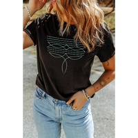 Black Western Fashion Geometric Embroidered T Shirt - 2XL thumbnail