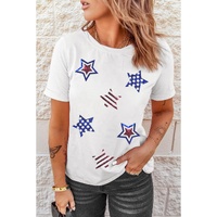 White USA Sequin Stars Patched Casual T Shirt - 2XL thumbnail