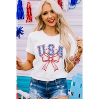 White USA Bow Letter Graphic Short Sleeve Top - 3XL thumbnail