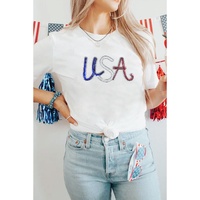 White Sequin USA Graphic Crew Neck Patriotic Tee - M thumbnail