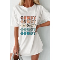 White HOWDY Stars Print Crew Neck Loose Fit T Shirt - M thumbnail