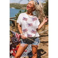 White Sequin Bow American Flag Patched T Shirt - M thumbnail