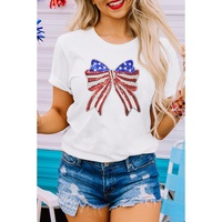 White USA Flag Bow Knot Patched Crew Neck T Shirt - M thumbnail