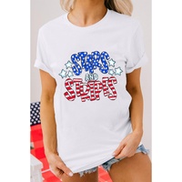 White Stars and Stripes Round Neck Graphic T Shirt - M thumbnail