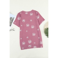 Pink Dandelion Print Crew Neck T-shirt - L thumbnail
