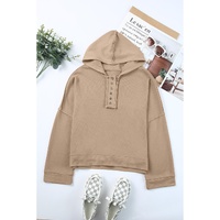 Azura Exchange Casual Khaki Hoodie with Patchwork Trim - M thumbnail