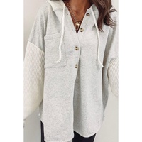 Azura Exchange Gray Button Up Contrast Knitted Sleeves Hooded Jacket - L thumbnail