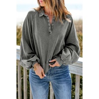 Azura Exchange Washed Snap Buttons Lantern Sleeve Pullover Sweatshirt - 2XL thumbnail