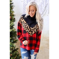 Azura Exchange Chevron Plaid Leopard Patchwork Turtleneck Sweatshirt - S thumbnail