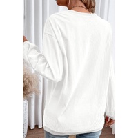 White Ribbed Corduroy Oversized Sweatshirt - S thumbnail