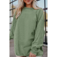 Green Ribbed Corded Oversized Sweatshirt - S thumbnail