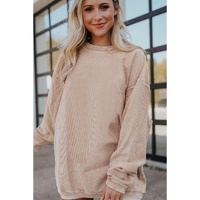 Apricot Ribbed Corded Oversized Sweatshirt - S thumbnail