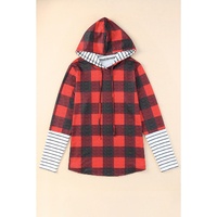 Azura Exchange Plaid Striped Patchwork Drawstring Hoodie - M thumbnail