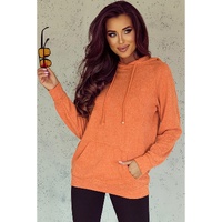 Orange Mineral Wash Kangaroo Pocket Drawstring Pullover Hoodie - L thumbnail