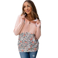 Azura Exchange Floral Patch Half Zip Kangaroo Pocket Hoodie - S thumbnail