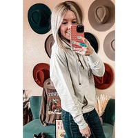 Beige Drawstring Kangaroo Pocket Henley Hoodie - S thumbnail