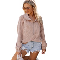 Azura Exchange Half Zip Ribbed Texture Collared Sweatshirt - S thumbnail